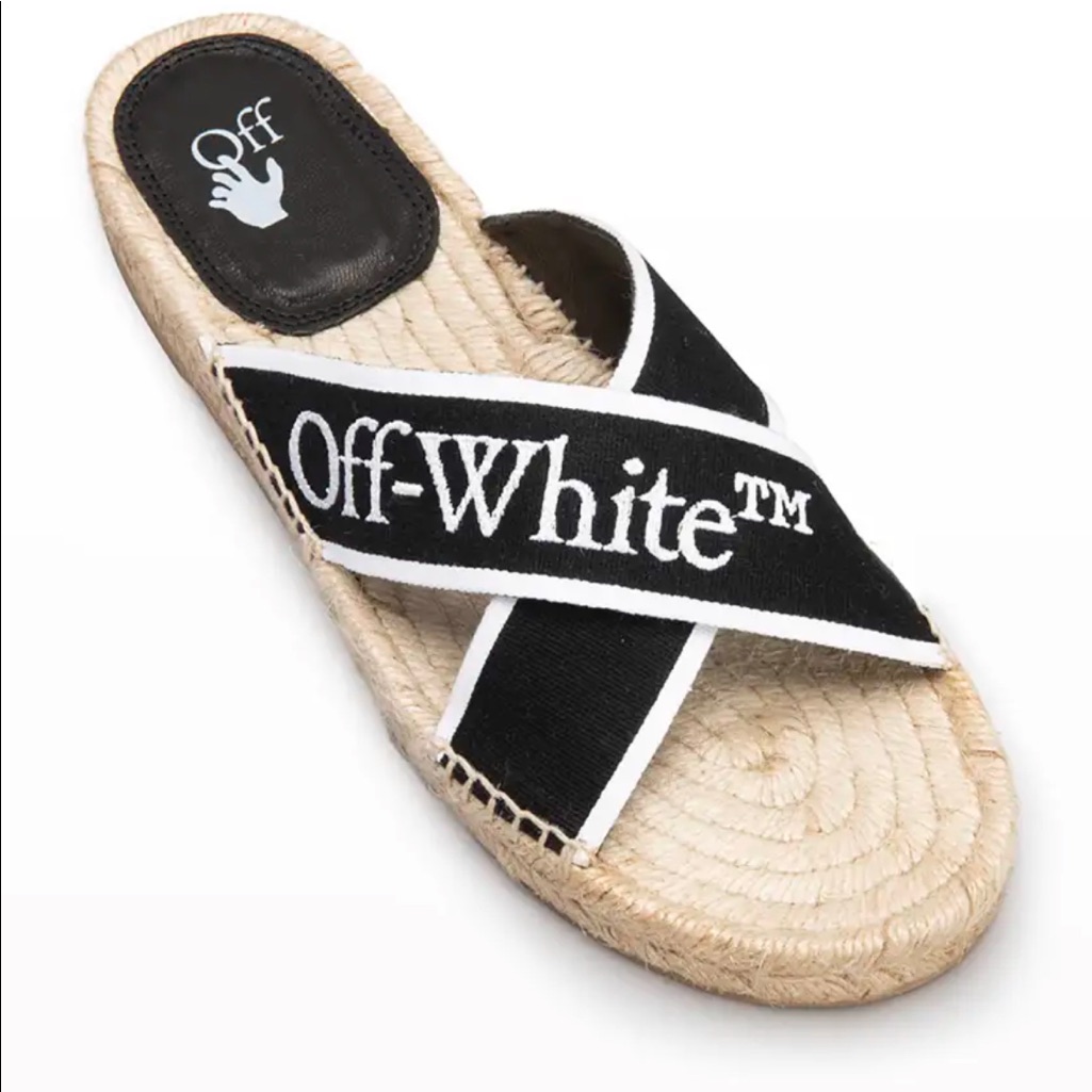 Off-White ** Cotton Logo Crisscross Flat Espadrilles